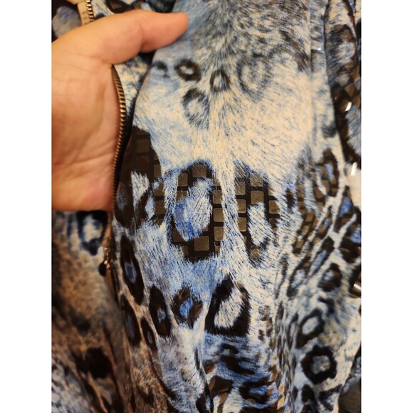Exclusively Misook Blue Leopard-Print Zip-Up Jacket Size XS - Picture 3 of 7